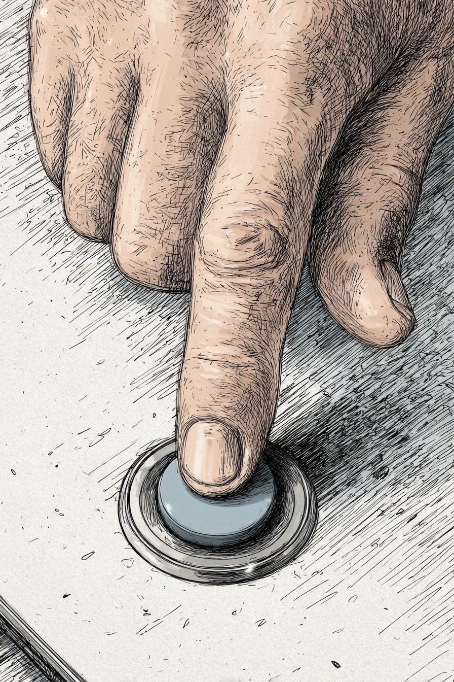 American hand tapping a friendly submit button on a phone