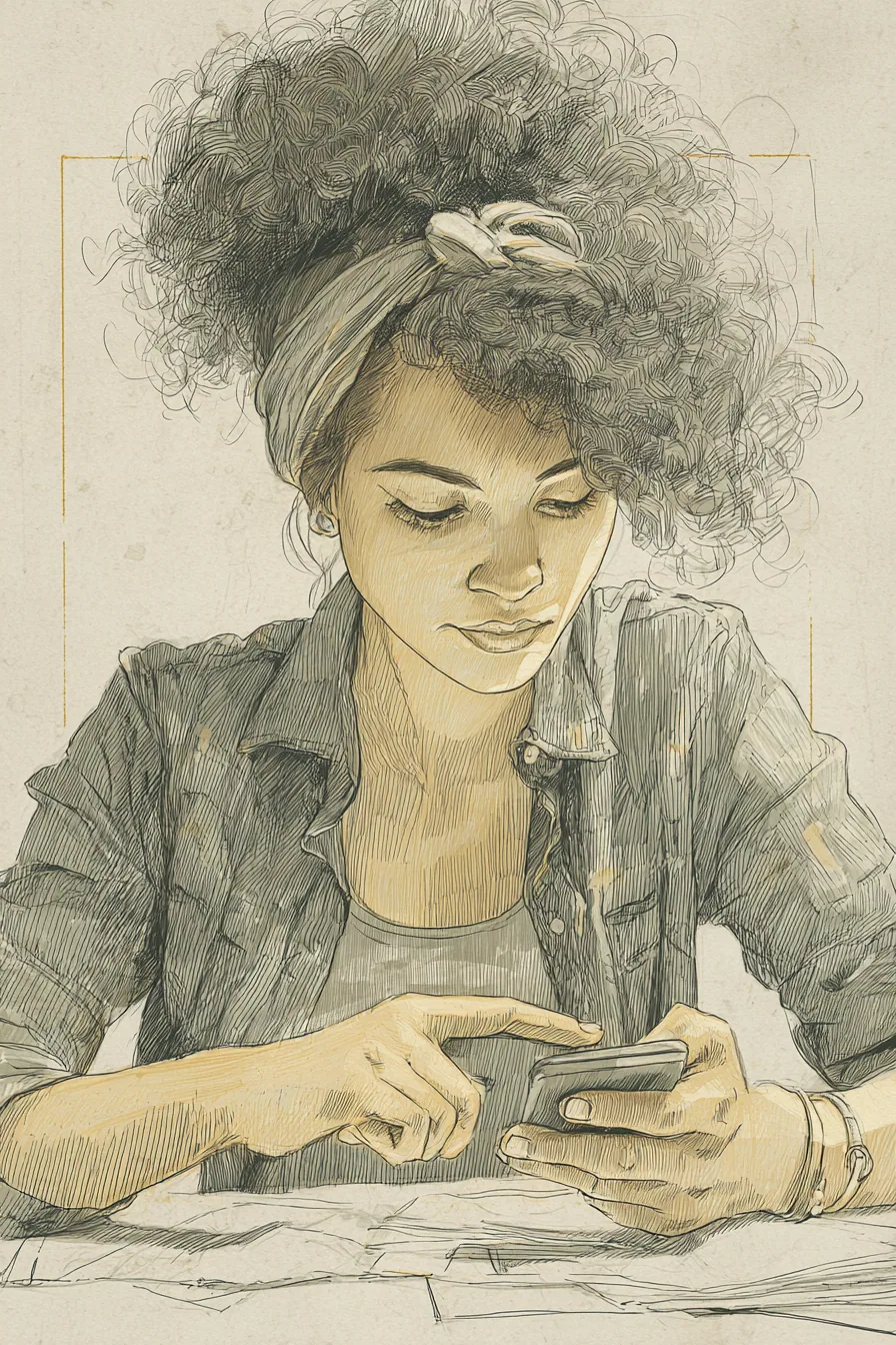 American woman entering numbers into a budgeting app at her desk