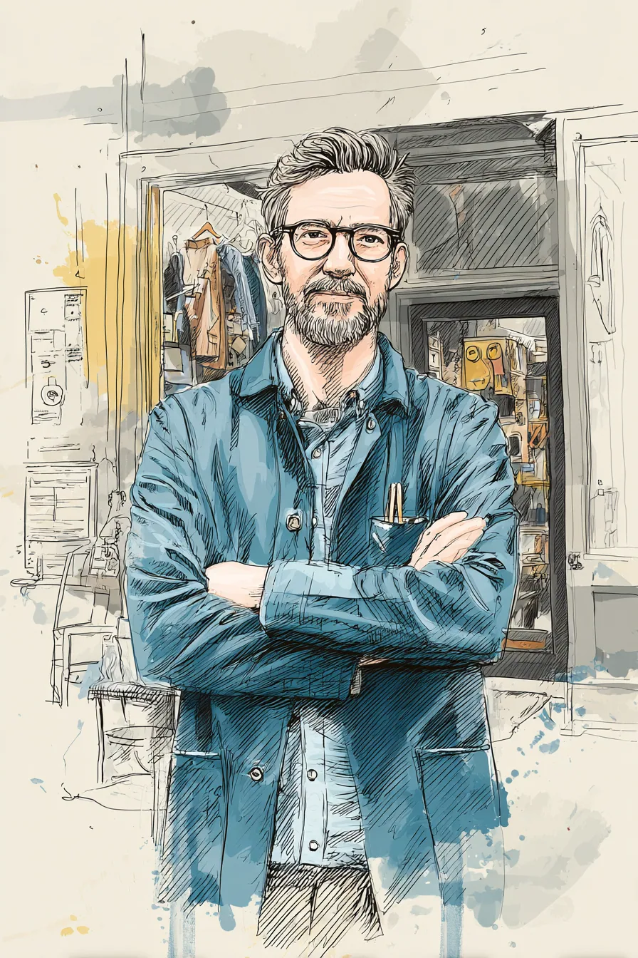American small business owner standing proudly in front of his open boutique store